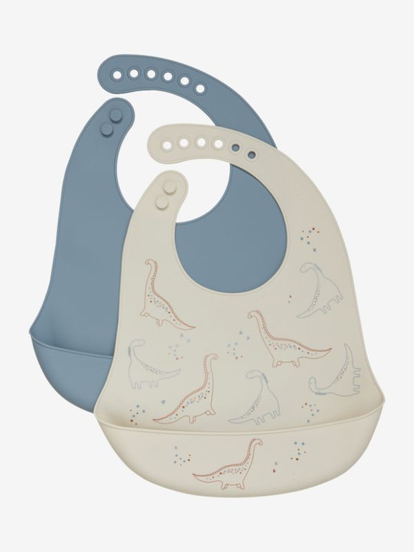 CeLaVi, 2-pk blå/offwhite silikonsmekker m/ dinosaurer