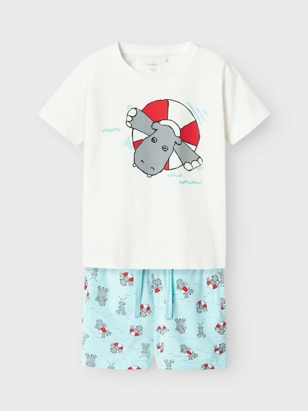 Nmmzumus hvitt/turkist shortssett m/ flodhest