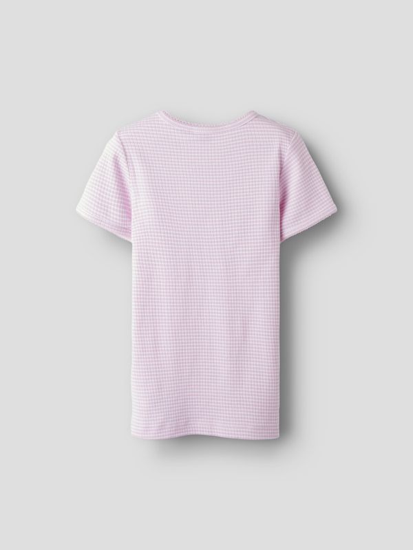 Nkffikate rosa og hvit ribbet t-skjorte