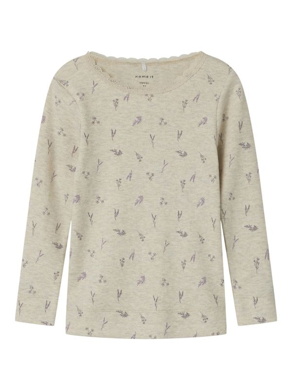 Nmfdabua ribbet beige melert genser m/blomster