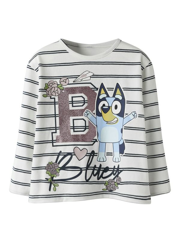 Nmfsiska offwhite genser med mørkeblå striper og Bluey 
