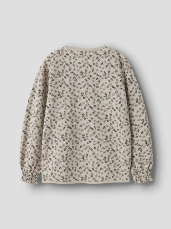 Nkfwuppo lys gråbeige ull/bomulls genser m/blomster