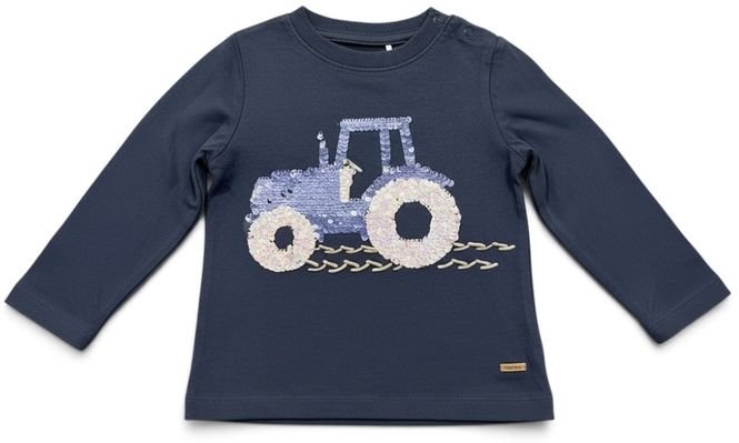 Hovedbilde Minymo mørkeblå genser med traktor i paljetter