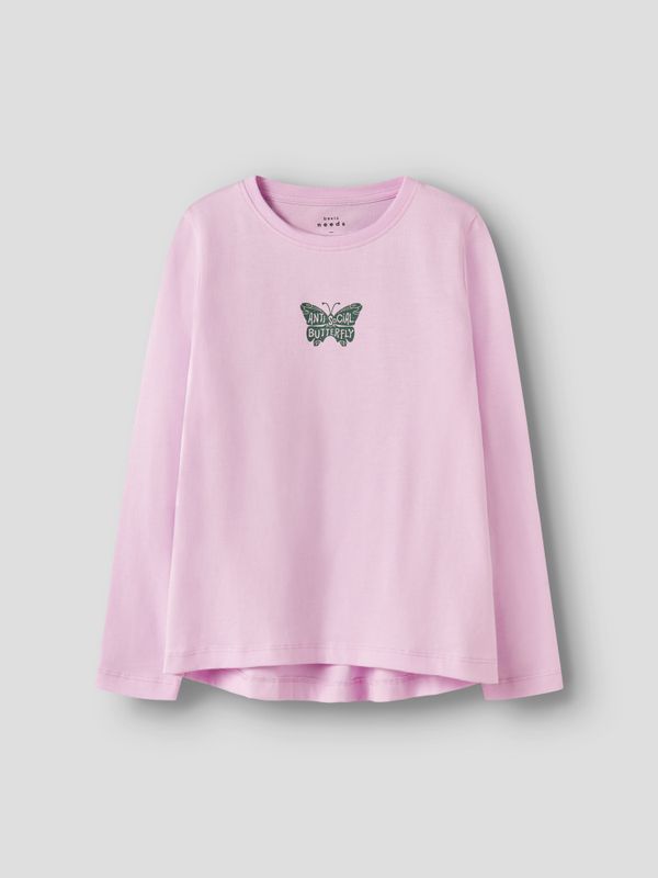 Nkfviolet rosa tynn genser med sommerfugl